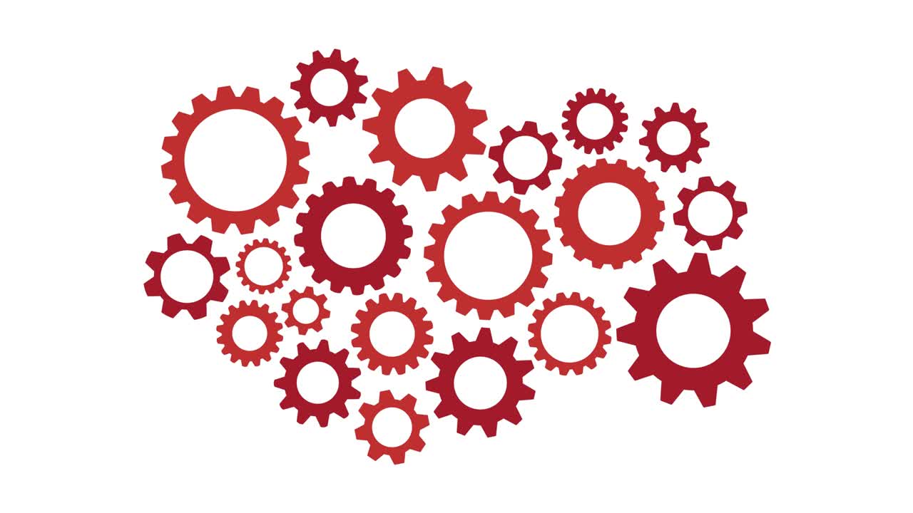 조직 메커니즘을 나타내는 회전 기어  조립 - 애니메이션