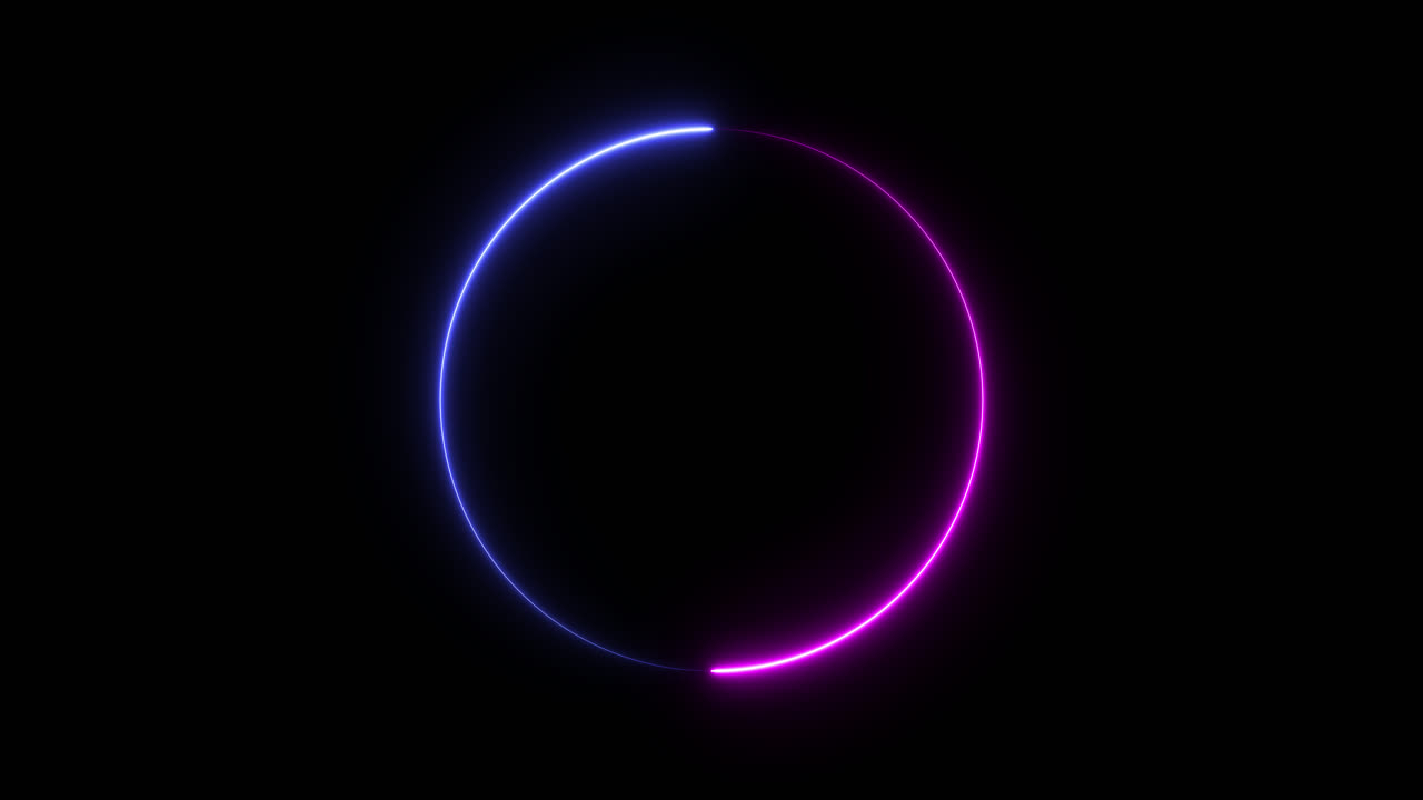 Rotating Neon Circle with Pink and Blue Glow on Black Background