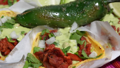 pork taco platter with fried chili - close up food truck series