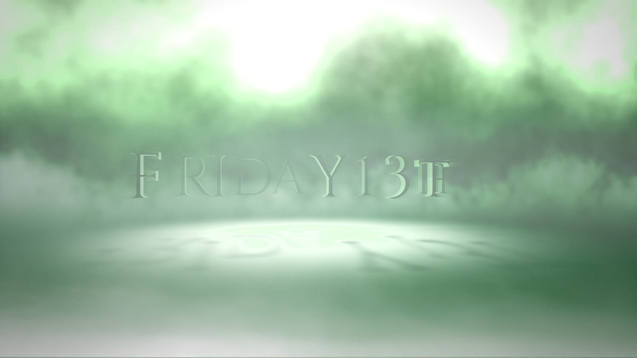 texto de animación viernes 13 sobre fondo de terror místico con niebla verde