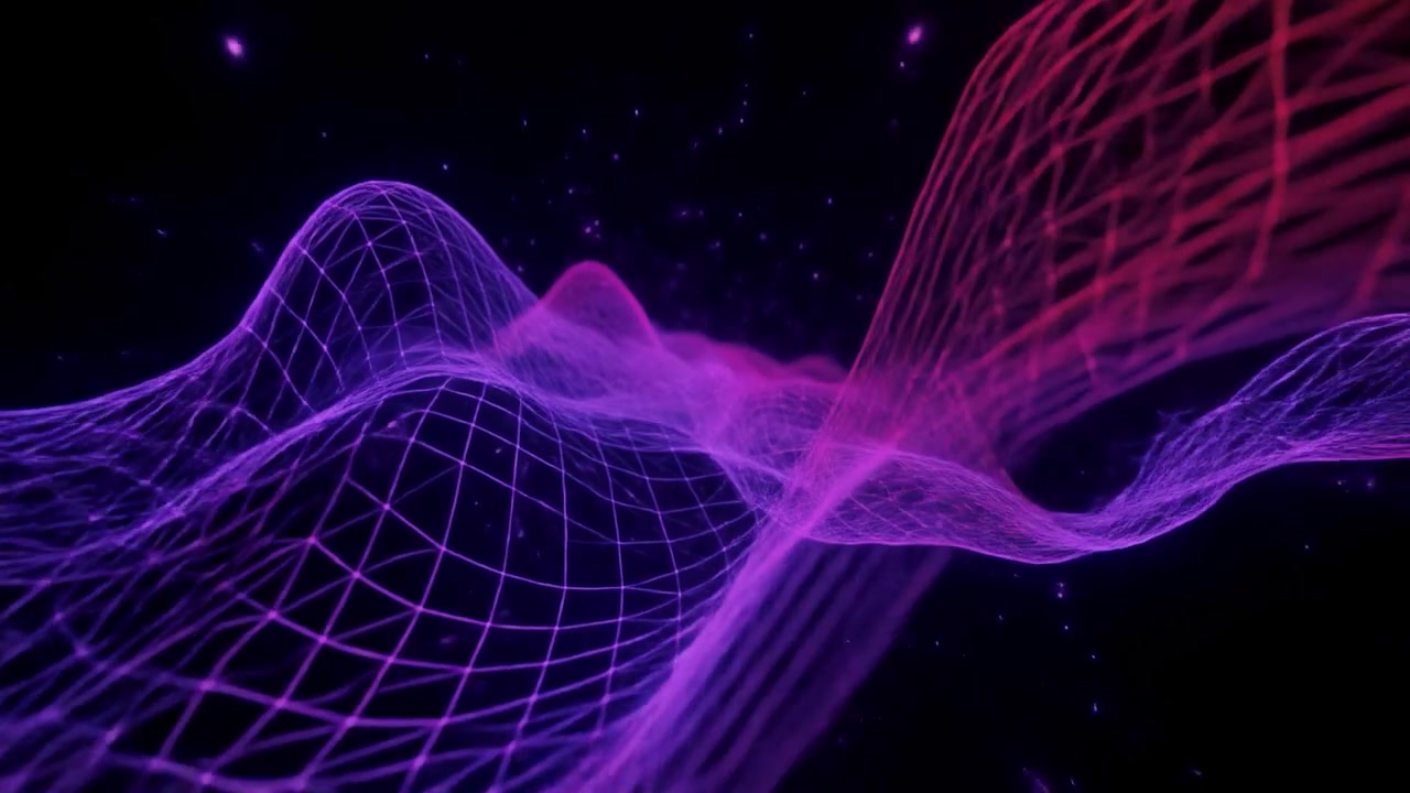Abstract Digital Waveform with Glowing Purple and Red Grid Lines