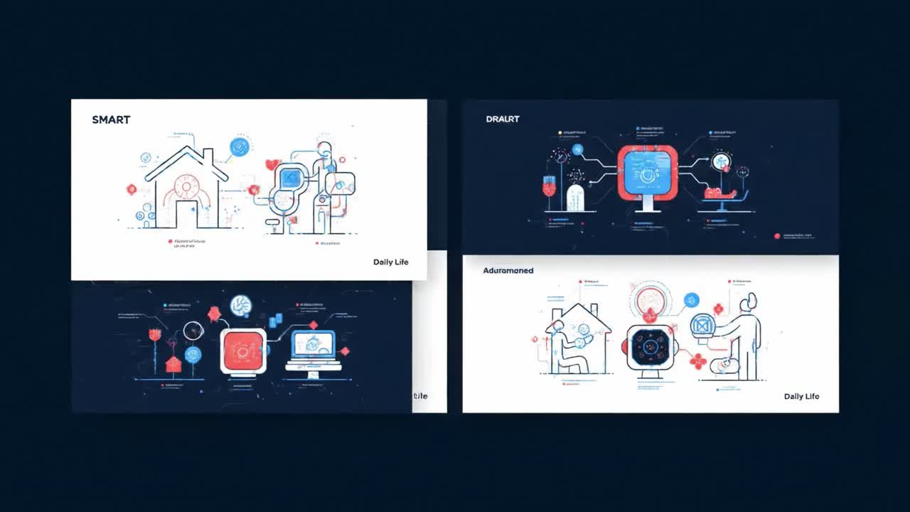 This presentation showcases innovative smart home technology, demonstrating how it enhances daily life. Discover the integration of automation in everyday activities and tasks.