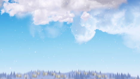 animation of clouds over winter scenery with houses
