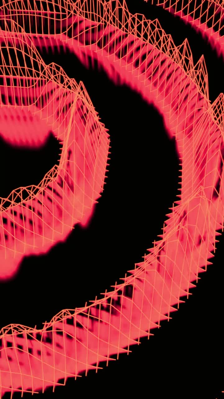 Abstract Red Wireframe Grid Moving in a Dynamic Spiral Pattern