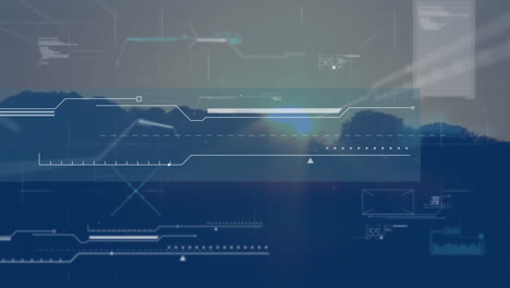 animación del procesamiento de datos en pantallas sobre el paisaje