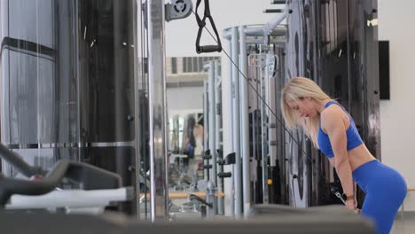 Sexy Woman with a Perfect Figure in Pumps her Arm Muscles on a Modern Simulator Sexy Woman with a Perfect Figure in Pumps her Arm Muscles on a Modern Simulator Active Woman in the Gym Pulls the Simulators Pullups