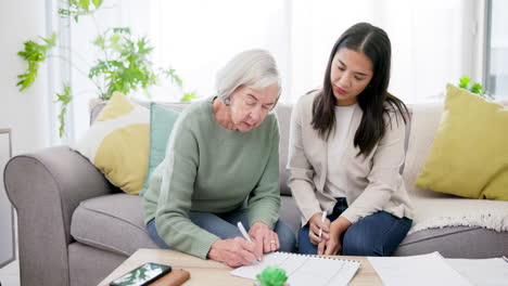 finance, woman and senior with signature