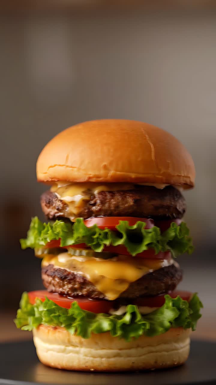 Hamburger Succoso Primo Piano Sfondo Bokeh 4K