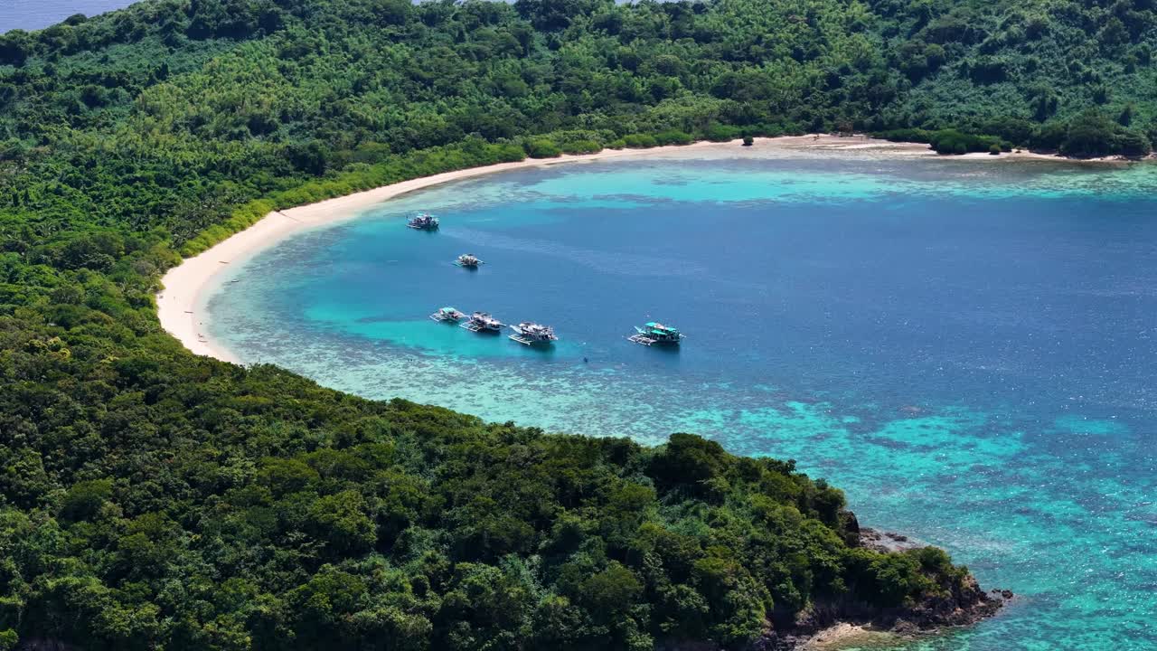 Tropical Island Bay with Boats