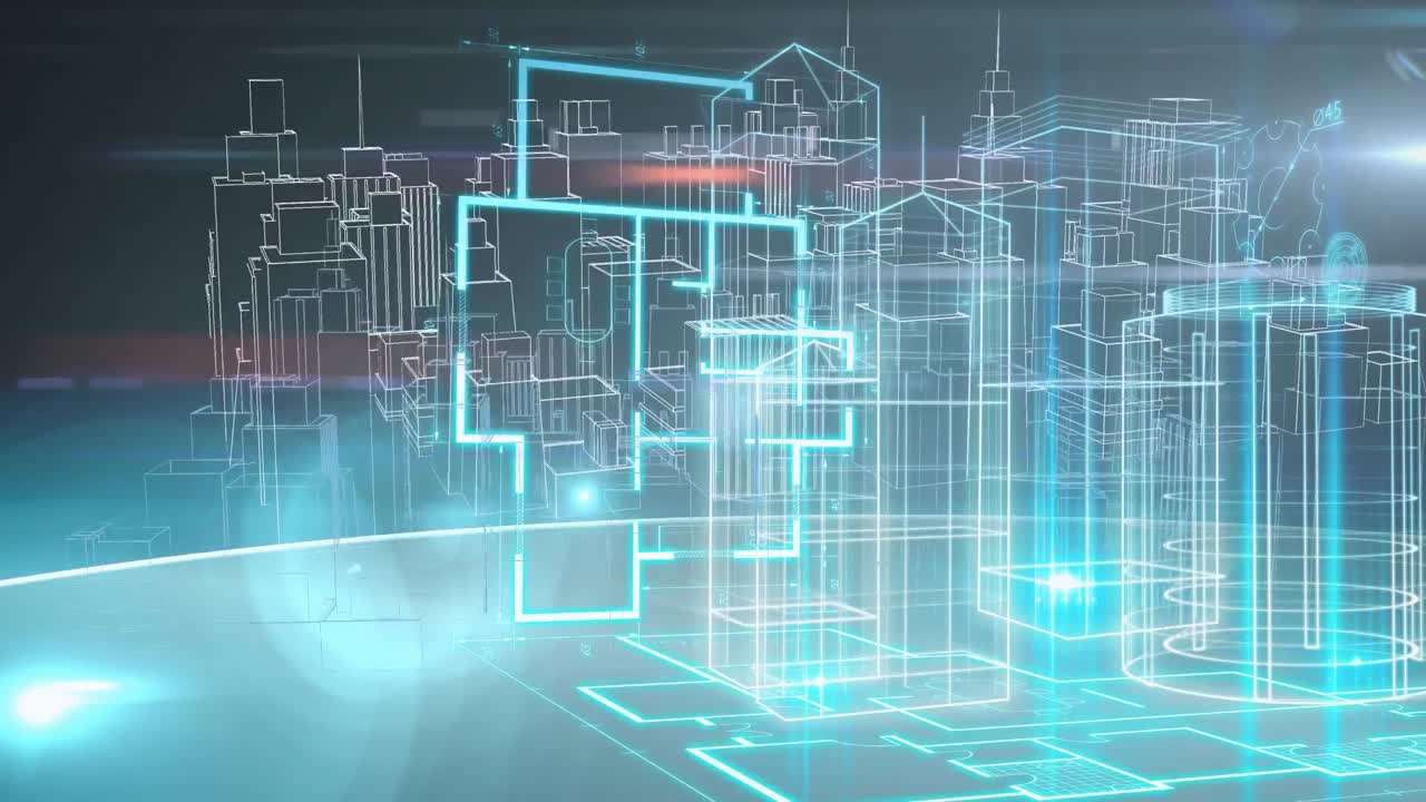 modelo de ciudad en 3d contra un fondo azul