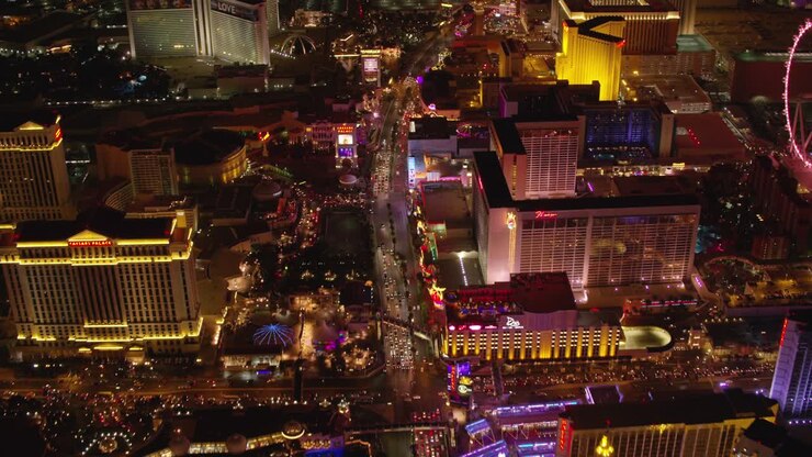 Flying over Las Vegas Strip at night.