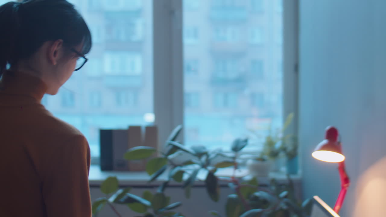 Asian Businesswoman Walking in Office and Working at Desk