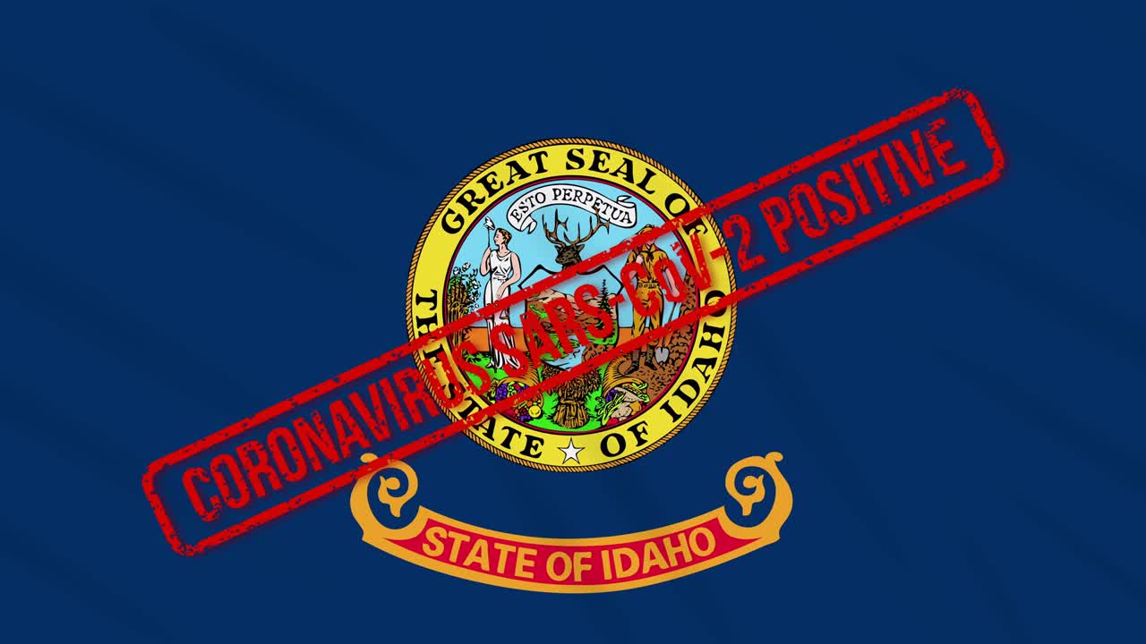 idaho, estado de estados unidos, bandera balanceada estampada con respuesta positiva a la covid-19, bucle