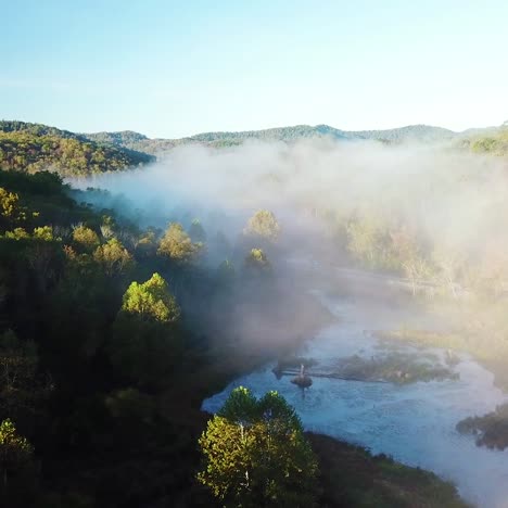 Beautiful-early-morning-aerial-of-fog-in-Appalachia-West-Virginia