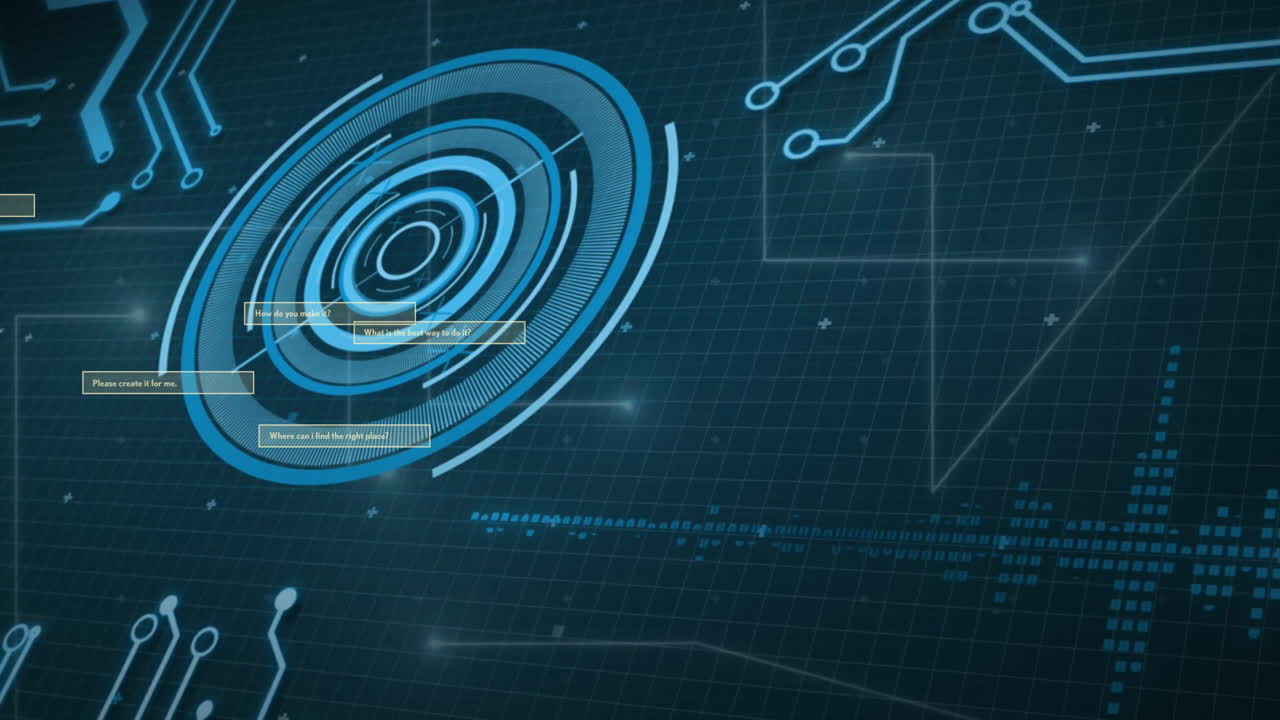 animación de la placa de circuitos y procesamiento de datos sobre un fondo oscuro