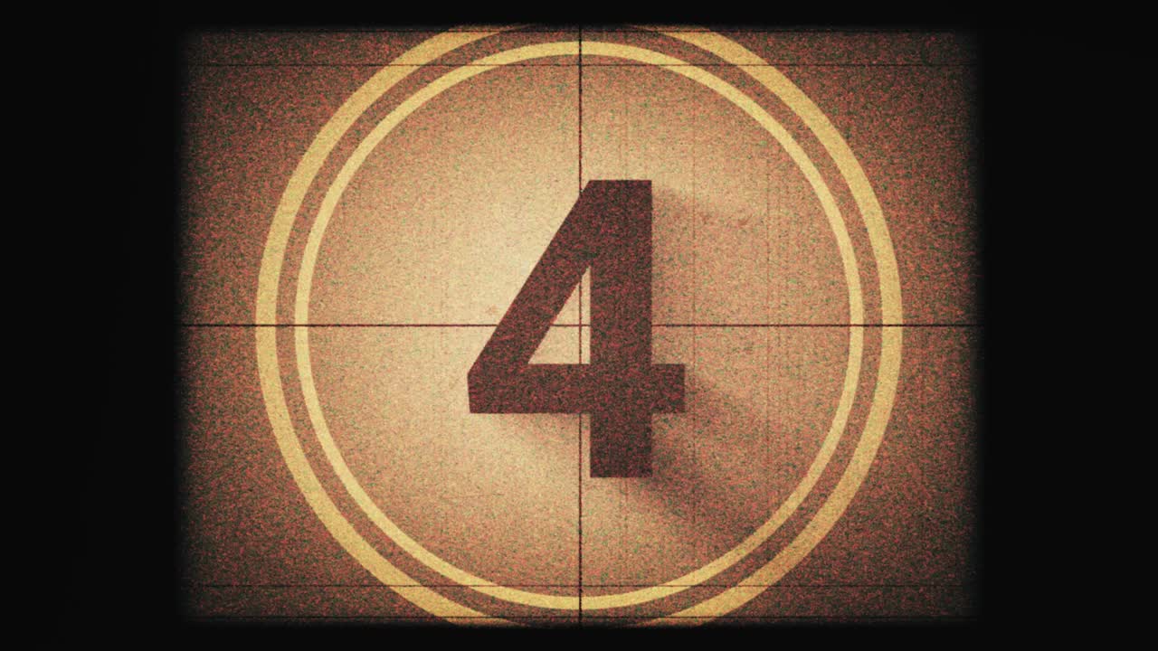 Film Leader Countdown, Old Movie Countdown Film Reel, Imitation of an Old Movie with Noise and Scratches