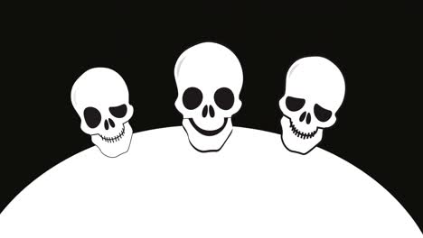 Animation-of-skulls-over-black-and-white-background