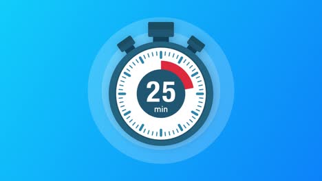 los 25 minutos, el icono del cronómetro. el icono del cronometro en estilo plano, el temporizador en el fondo de color. gráficos de movimiento.