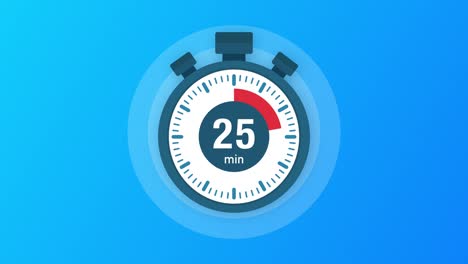 the 25 minutes, stopwatch icon. stopwatch icon in flat style, timer on on color background. motion graphics.