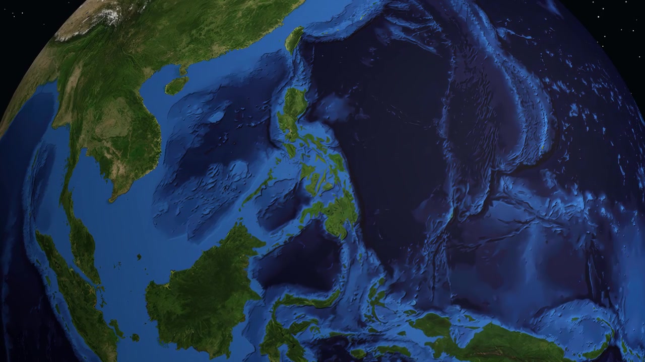 Animazione digitale che zooma dallo spazio su Cebu, Filippine, con sovrapposizioni di testo di latitudine e longitudine