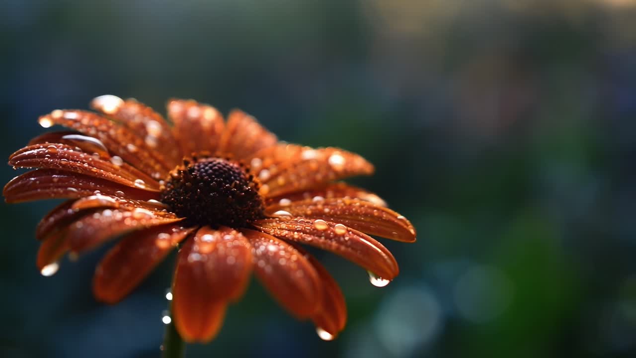 Close-up of a dewy flower in soft focus, side angle Ideal for nature video content, Live desktop