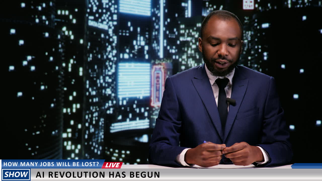 Man talk show host presents news