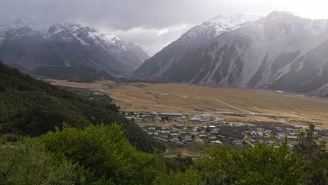 mt cook village and mount aoraki from red tarns track in new zealand - wide shot