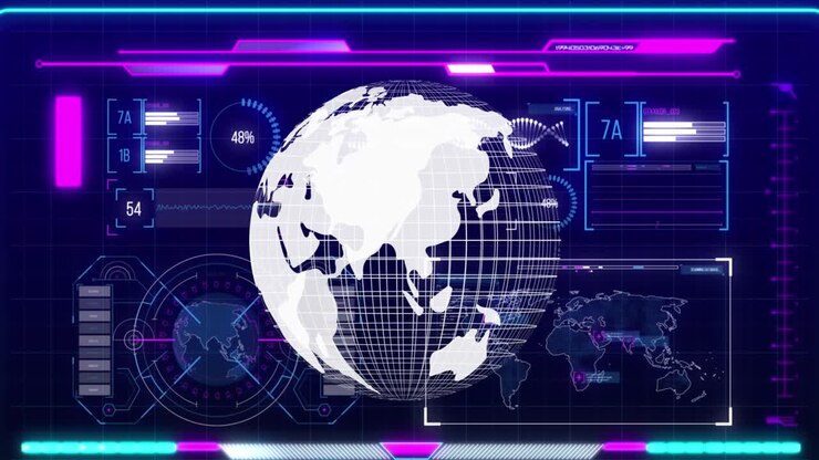 Animation of globe and data processing on interface