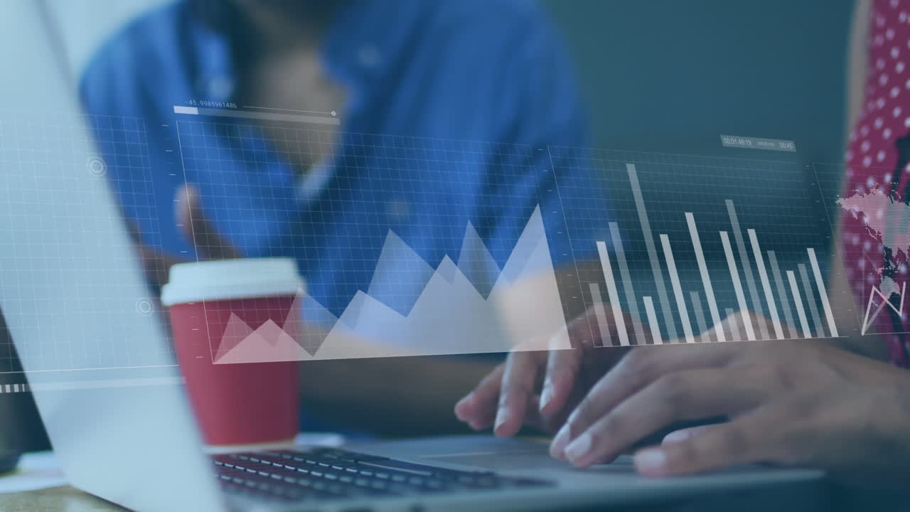 Animation of financial data processing over diverse business people