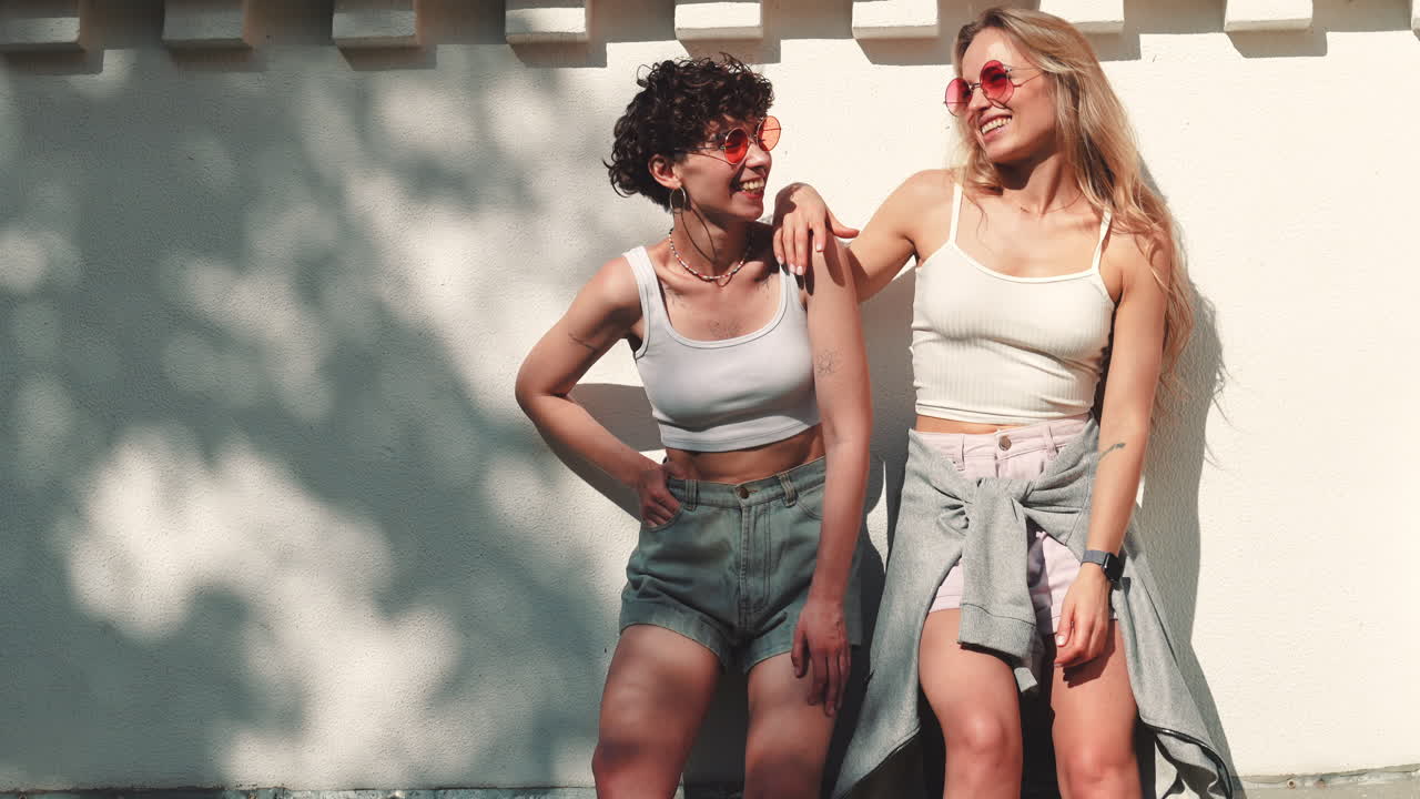 여름 날을 즐기는 두 여자 친구