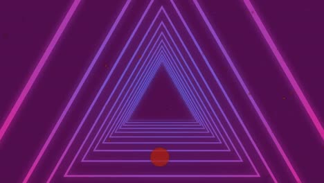Dreiecksformen-In-Nahtloser-Bewegung-Vor-Rosa-Punkten,-Die-Auf-Violettem-Hintergrund-Schweben