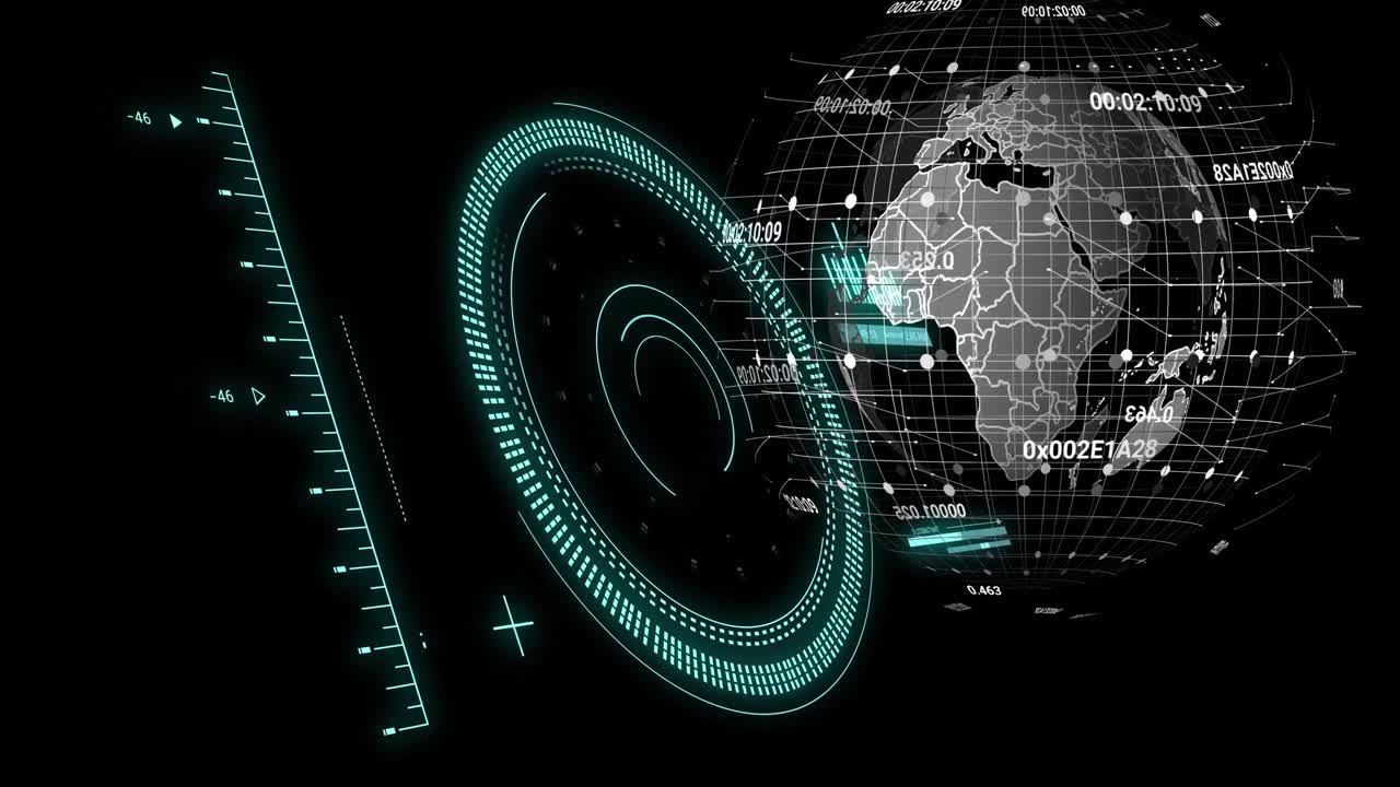 Animation of globe, data processing over scopes scanning