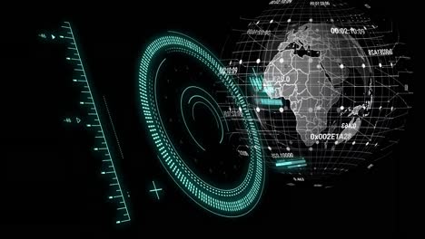 animación del globo, procesamiento de datos a través del escaneo de ámbitos.