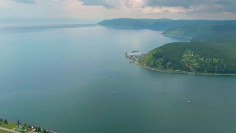 aerial view of a lakeside bay