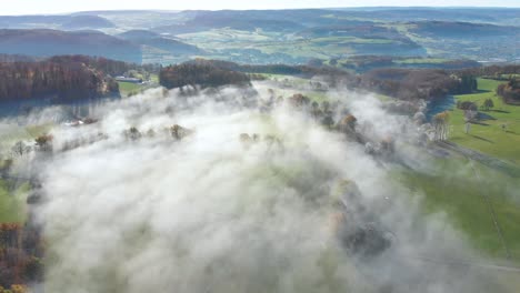 spectacular view over misty lush green valley