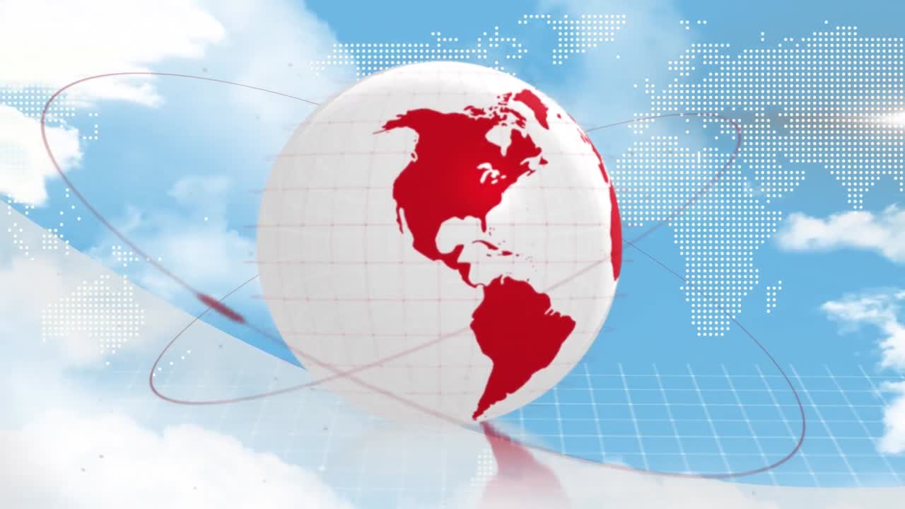 구름 이 있는 하늘 위 에 있는 세계 지도 와 지구 지구 의 애니메이션