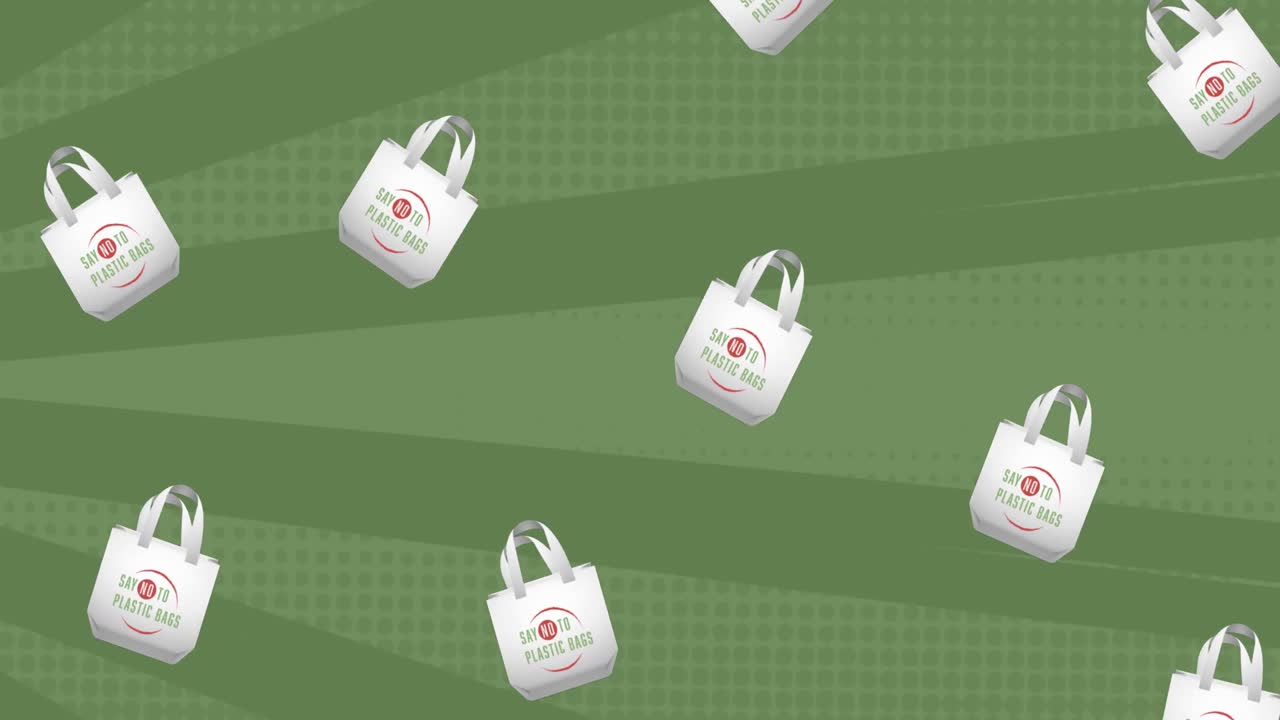 회전하는 녹색 배경에 재사용 가능한 가방의 애니메이션