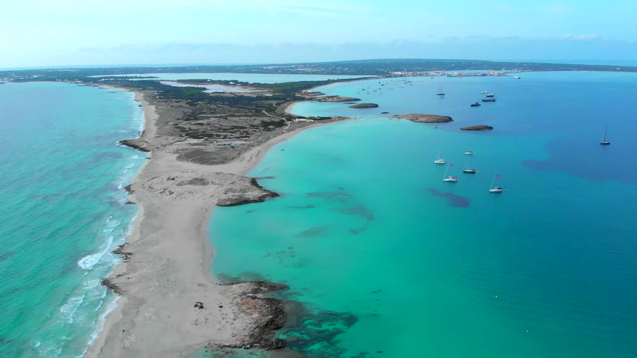 Formentera Island at sunrise, drone footage