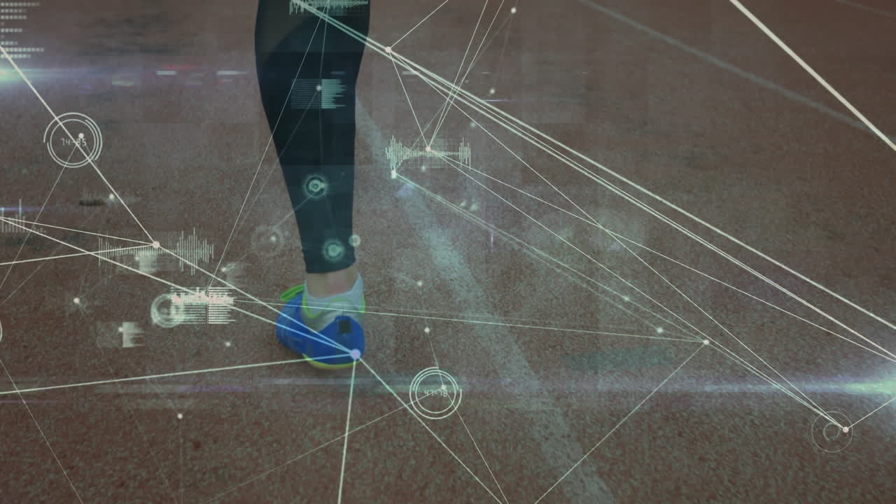 Animation of network of connections with athlete walking