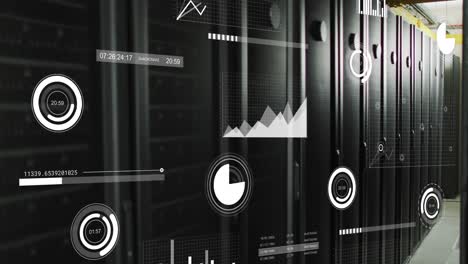 Animation of interface with statistical data processing against computer server room