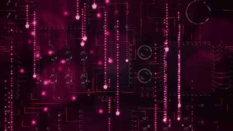 animación del procesamiento de datos en una placa de circuito luminoso de computadora
