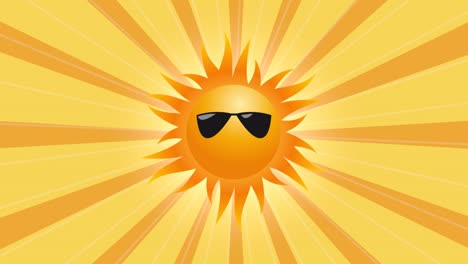 animated summer background. the sun with sunglasses, rotating sun rays. illustration, loop footage