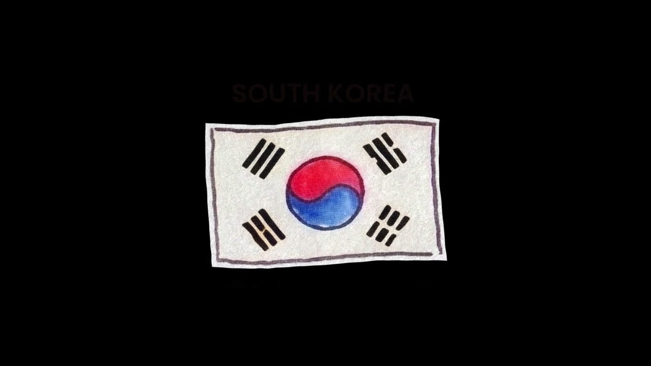 Håndtegnet Sydkoreansk Flag på Sort Baggrund