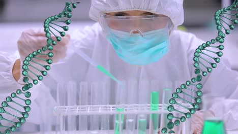 turning dna strand and working scientist