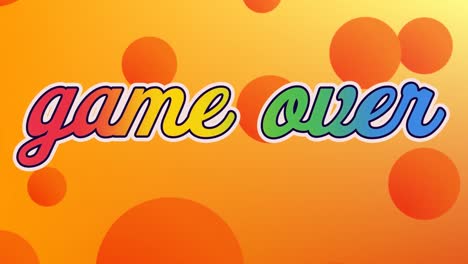 Animation-Eines-Bunten-Spiels-über-Text-Mit-Kreisen-Vor-Orangefarbenem-Hintergrund
