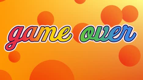 animación de juego colorido sobre texto con círculos contra fondo naranja