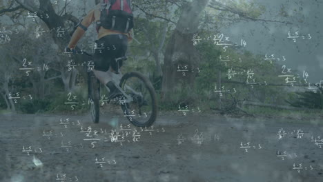 ecuaciones matemáticas contra el hombre en bicicleta en el bosque