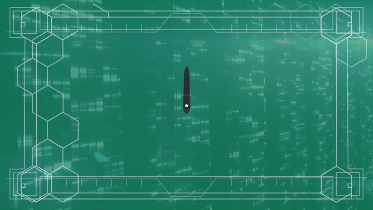 데이터 처리와 함께 초록색 배경 위의 셰브론 패턴의 애니메이션