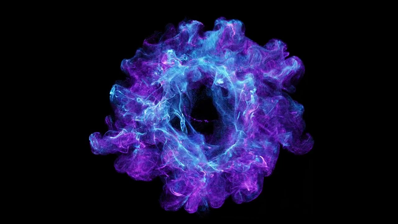Anillo de energía abstracto azul y morado expandiéndose y disipándose