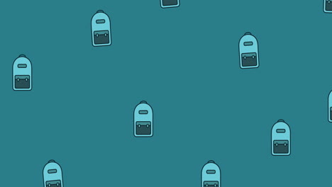 animation of repeated blue schoolbags moving over mid blue background